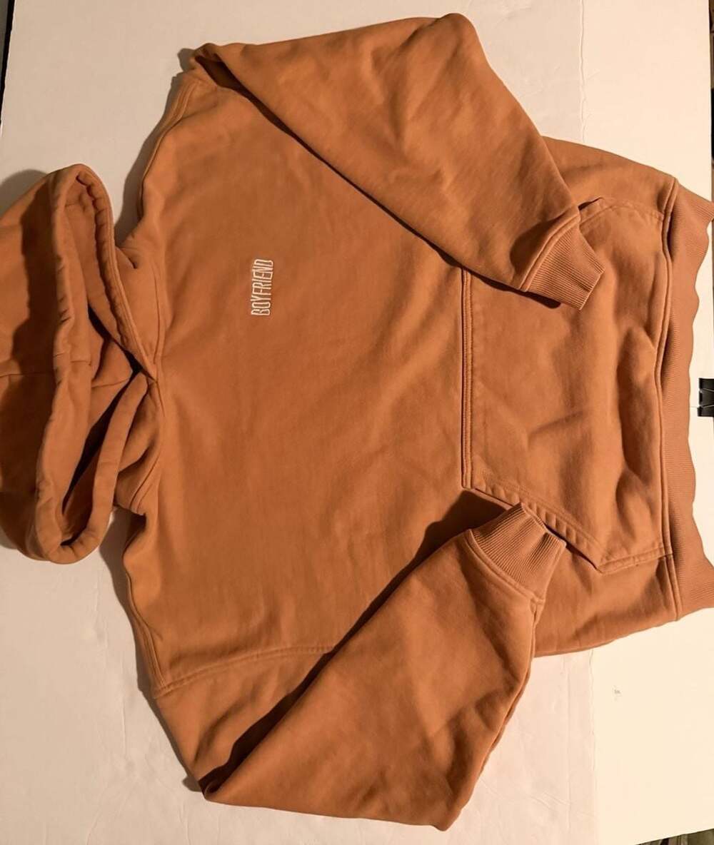 Boyfriend Brand Tan Oversized Hoodie Sweatshirt W/ BF Embroidered Logo Size XS/S